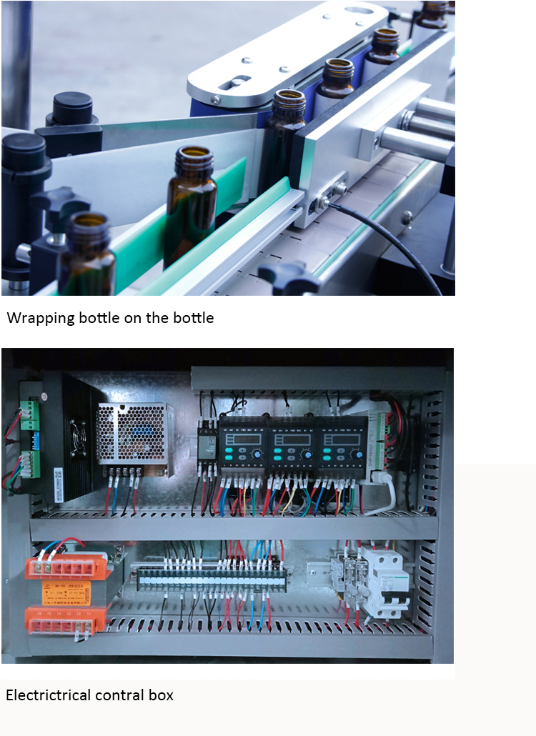 Sjálfvirkt umbúðamerki með kringlóttum flöskum