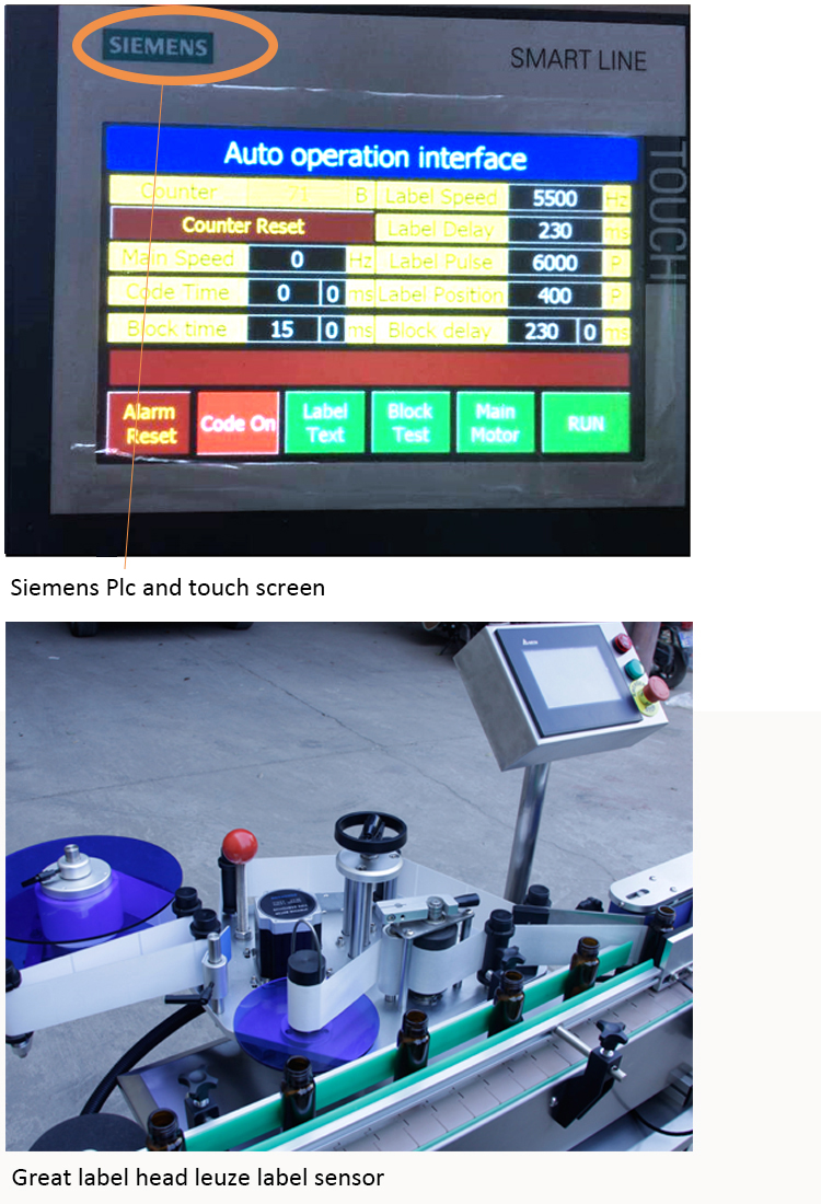 Sjálfvirkt umbúðamerki með kringlóttum flöskum